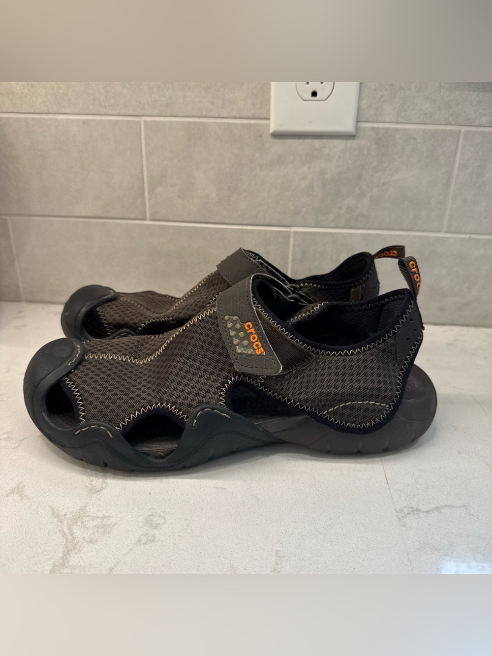 CROCS Brown and Black Mesh Slip-On Water Sandals Sz 10